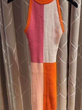 Chic Me Color-block Ribbed Top - Orange, Pink, Cream